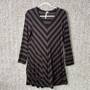 Comfy USA Dress Women’s Small Brown/Black Striped Jersey Knit Long Sleeve Tunic